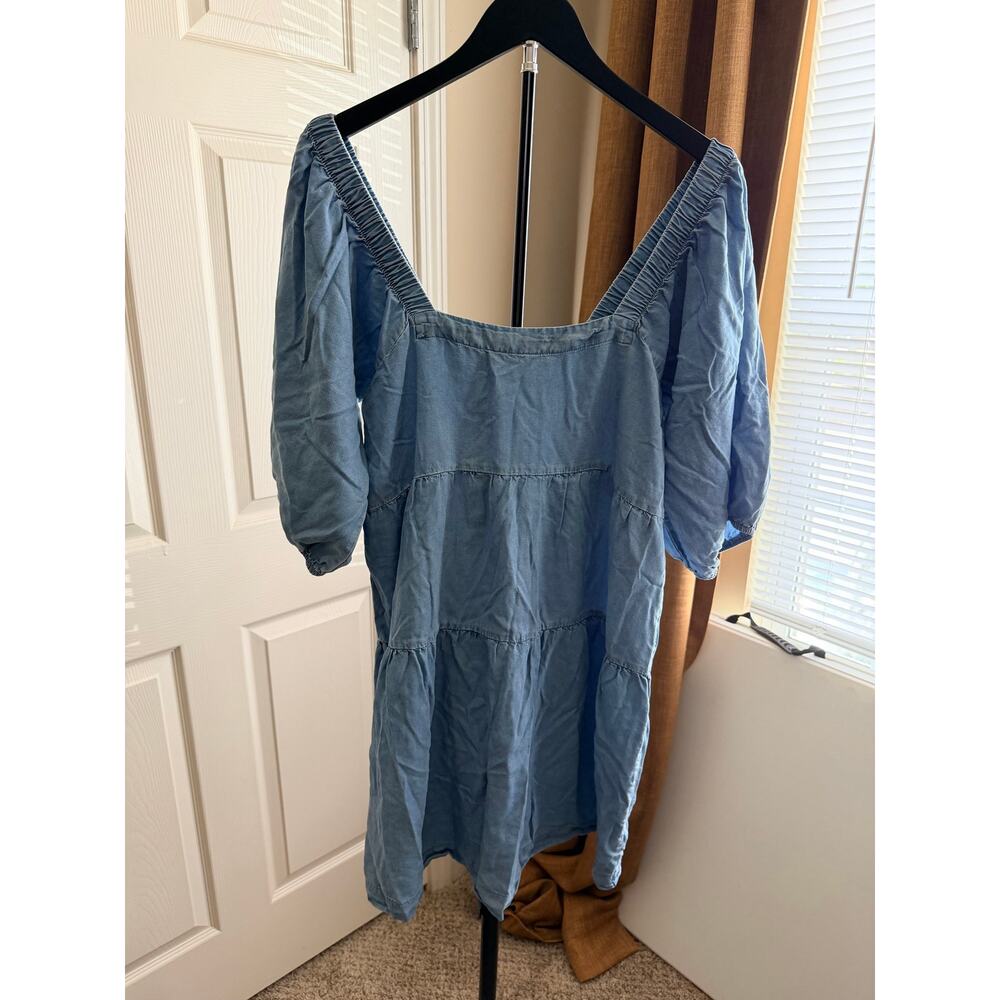 3 for $9 Hunter & Brown Chambray dress puff sleeve ruffle L square neck